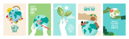 Earth day poster set. Vector illustrations for graphic and web design, business presentation, marketing and print material.のイラスト素材