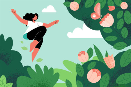 Illustration of nature, enjoyment of life, ecology. Vector concept for web banner, poster, marketing, social media, background.のイラスト素材