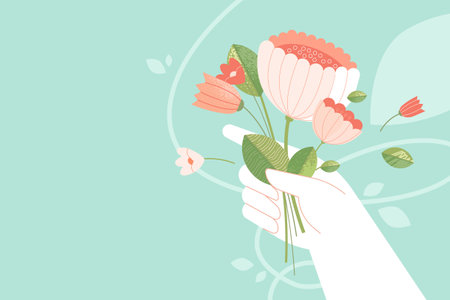 Floral background. Vector illustration of nature, flower, hello spring and summer, beauty and fashion, for web banner, poster, marketing, social media.のイラスト素材
