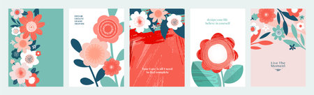 Set of natural and floral vector illustrations for beauty and fashion, greeting card, invitation card for wedding, web and social media banner, brochure cover, marketing material.のイラスト素材