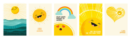 Summer vector illustrations. Concepts for web and social media banner, background, summer card template, travel and holiday ads, advertising material.のイラスト素材