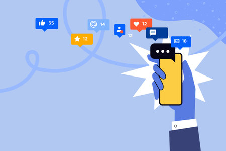 Business creative illustration. Vector concept of mobile apps and services, online communication, social media, networking, rating. Illustration for web banner, social media post,のイラスト素材