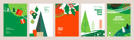Merry Christmas and Happy New Year greeting cards. Vector illustration concepts for graphic and web design, social media banner, marketing material.のイラスト素材