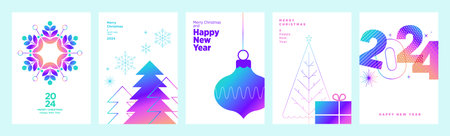 Christmas and New Year 2024 greeting cards set. Vector illustration concepts for graphic and web design, social media banner, marketing material.のイラスト素材