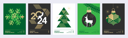 Set of Christmas and New Year greeting cards. Vector illustration concepts for graphic and web design, social media banner, marketing material.のイラスト素材