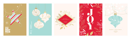 Set of Christmas and New Year greeting cards. Vector illustration concepts for graphic and web design, social media banner, marketing material.のイラスト素材