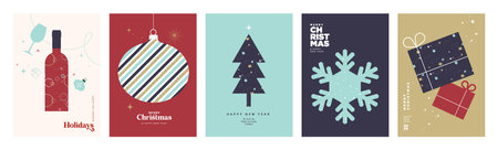 Set of Christmas and New Year greeting cards. Vector illustration concepts for graphic and web design, social media banner, marketing material.のイラスト素材