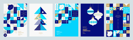 Set of Christmas and New Year business greeting cards. Vector illustration concepts for graphic and web design, social media banner, marketing material.のイラスト素材