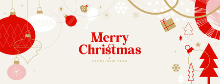 Merry Christmas and Happy New Year. Vector illustration for greeting card, party invitation card, website banner, social media banner, marketing material.のイラスト素材