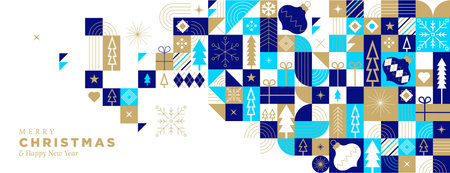 Merry Christmas and Happy New Year. Vector illustration for greeting card, party invitation card, website banner, social media banner, marketing material.のイラスト素材