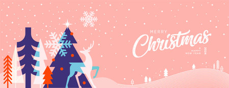 Merry Christmas and Happy New Year. Vector illustration for greeting card, party invitation card, website banner, social media banner, marketing material.のイラスト素材