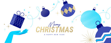 Merry Christmas and Happy New Year. Vector illustration for greeting card, party invitation card, website banner, social media banner, marketing material.のイラスト素材