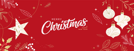 Merry Christmas and Happy New Year. Vector illustration for greeting card, party invitation card, website banner, social media banner, marketing material.のイラスト素材