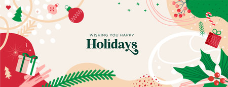 Merry Christmas and Happy New Year. Vector illustration for greeting card, party invitation card, website banner, social media banner, marketing material.のイラスト素材