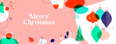 Merry Christmas and Happy New Year. Vector illustration for greeting card, party invitation card, website banner, social media banner, marketing material.のイラスト素材