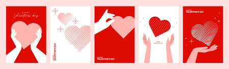 Valentines day greeting card templates and banners. Vector illustrations for Valentines day,  love message, social media and web banner, marketing.のイラスト素材