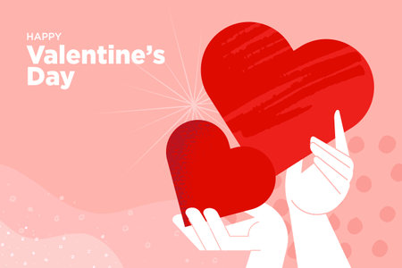 Valentineâs day. Vector illustration of greeting card template, background for Valentineâs day, love message, social media post, web banner.のイラスト素材