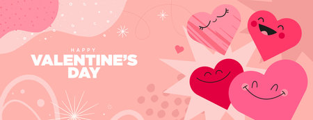 Valentineâs day. Vector illustration of greeting card template, background for Valentineâs day, love message, social media post, web banner.のイラスト素材