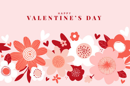 Valentineâs day. Vector illustration of greeting card template, background for Valentineâs day, love message, social media post, web banner.のイラスト素材
