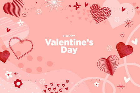 Valentineâs day. Vector illustration of greeting card template, background for Valentineâs day, love message, social media post, web banner.のイラスト素材