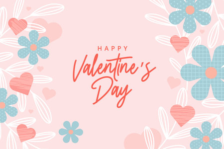 Valentineâs day. Vector illustration of greeting card template, background for Valentineâs day, love message, social media post, web banner.のイラスト素材