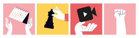 Business concepts. Vector illustrations of event and news, business strategy, video streaming, fight for your rights. Creative concepts for web banner, social media, marketing.のイラスト素材