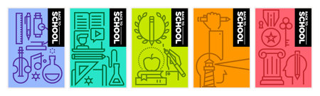 Back to school concepts. Vector illustration posters and banners of education, learning, back to school, university, online course and training, distance education and e-learning.のイラスト素材