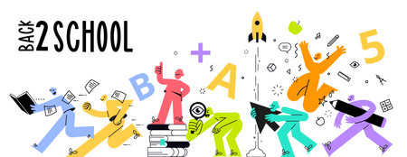 Back to school banner. Vector illustration of education, learning, back to school, online course and training, distance education and e-learning.のイラスト素材