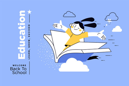 Back to school banner. Vector illustration of education, learning, back to school, online course and training, distance education and e-learning.のイラスト素材