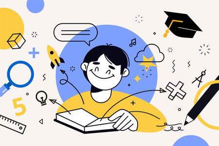 Back to school banner. Vector illustration of education, learning, back to school, online course and training, distance education and e-learning.のイラスト素材