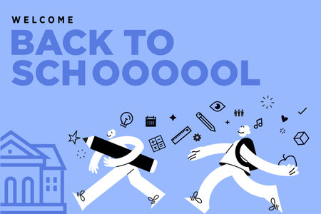 Back to school banner. Vector illustration of education, learning, back to school, online course and training, distance education and e-learning.のイラスト素材