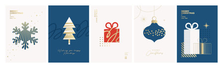 Christmas and New Year Greeting Cards. Vector illustration concepts for background, greeting card, party invitation card, website banner, social media banner, marketing material.のイラスト素材