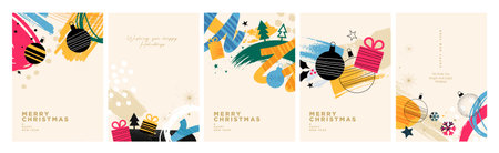 Christmas and New Year Cards Collection. Modern abstract vector illustrations for greeting card, party invitation card, website banner, social media banner, marketing material.のイラスト素材