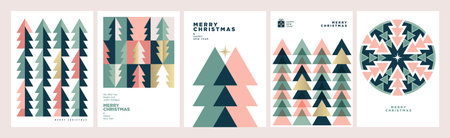Christmas and New Year Cards Collection. Modern abstract vector illustrations for greeting card, party invitation card, website banner, social media banner, marketing material.のイラスト素材