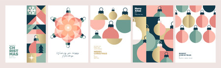 Christmas and New Year Cards Collection. Modern abstract vector illustrations for greeting card, party invitation card, website banner, social media banner, marketing material.のイラスト素材