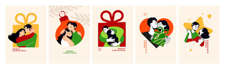 Romantic Christmas and New Year Cards Collection. Modern vector illustrations for greeting card,...