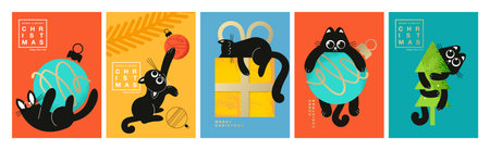 Merry Christmas and Happy New Year. Cute vector illustrations for greeting card, party invitation card, website banner, social media banner, marketing material.のイラスト素材