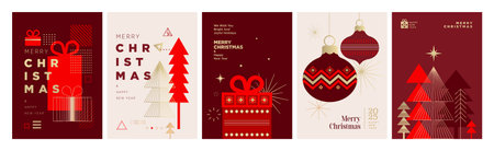 Merry Christmas and Happy New Year. Elegant vector illustrations for greeting card, party invitation card, website banner, social media banner, marketing material.のイラスト素材