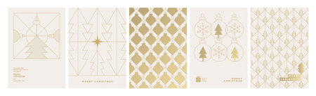 Set of Christmas and New Year Cards. Modern line vector illustration concepts for graphic and web design, social media banner, marketing material.のイラスト素材