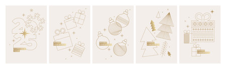 Christmas and New Year Business Greeting Cards Collection. Modern abstract vector illustrations for greeting card, website banner, social media banner, marketing material.のイラスト素材