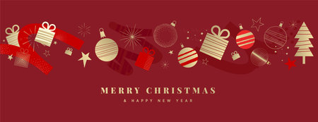 Christmas and New Year Greeting Card. Vector illustration for background, greeting card, party invitation card, website banner, social media banner, business and marketing materialのイラスト素材