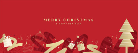 Christmas and New Year Greeting Card. Vector illustration for background, greeting card, party invitation card, website banner, social media banner, business and marketing materialのイラスト素材