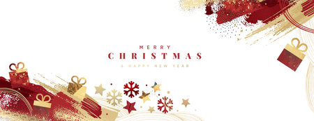 Christmas and New Year Greeting Card. Vector illustration for background, greeting card, party invitation card, website banner, social media banner, business and marketing materialのイラスト素材