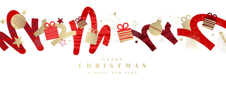 Christmas and New Year Greeting Card. Vector illustration for background, greeting card, party invitation card, website banner, social media banner, business and marketing materialのイラスト素材