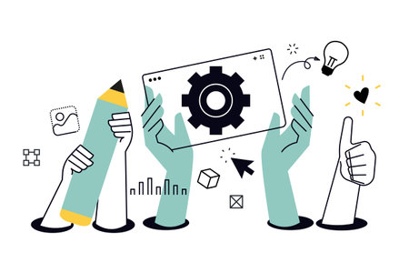 Creative illustration of app design and development. Vector concept for web banner, social media banner, business presentation, marketing material.のイラスト素材