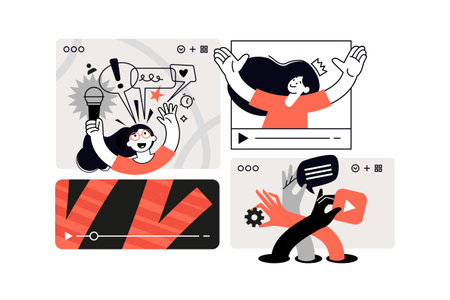 Social media. Set of vector illustrations for web banner, social media banner, business presentation, marketing material.のイラスト素材