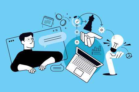 Online business. Vector illustration for web banner, social media banner, business presentation, marketing material.のイラスト素材