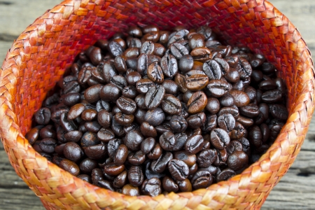 coffee beans in basketの写真素材