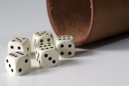 Five dice, showing a
