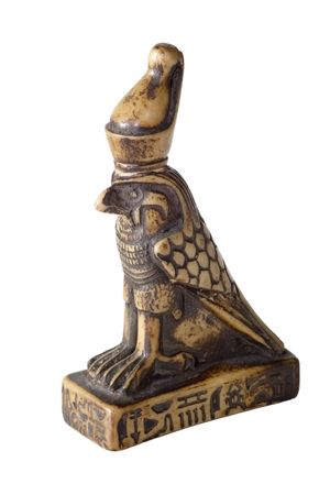 Small statue of the Egyptian god Horus, isolated on whiteの写真素材